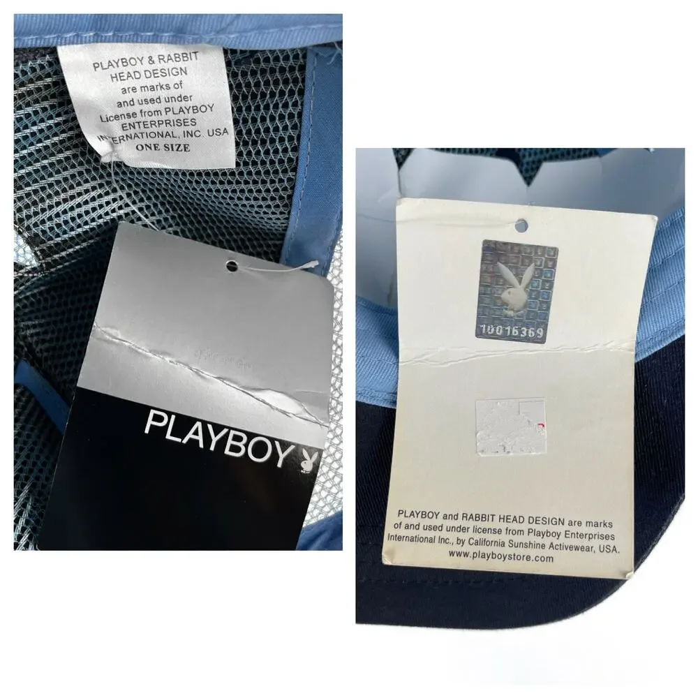 NWT Vintage Y2K Playboy Bunny Blue Trucker Hat Cap Headwear New With Tags